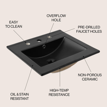 Ancillary 3-Hole 20 in. W x 18.25 in. D Classic Contemporary Rectangular Ceramic Single Sink Basin Vanity Top - JONATHAN Y